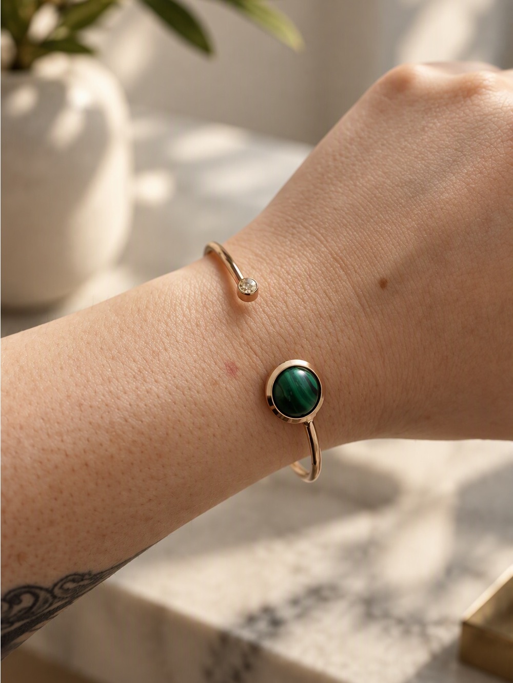 5/$25 Green Stone Gold-Tone Cuff Bangle Bracelet